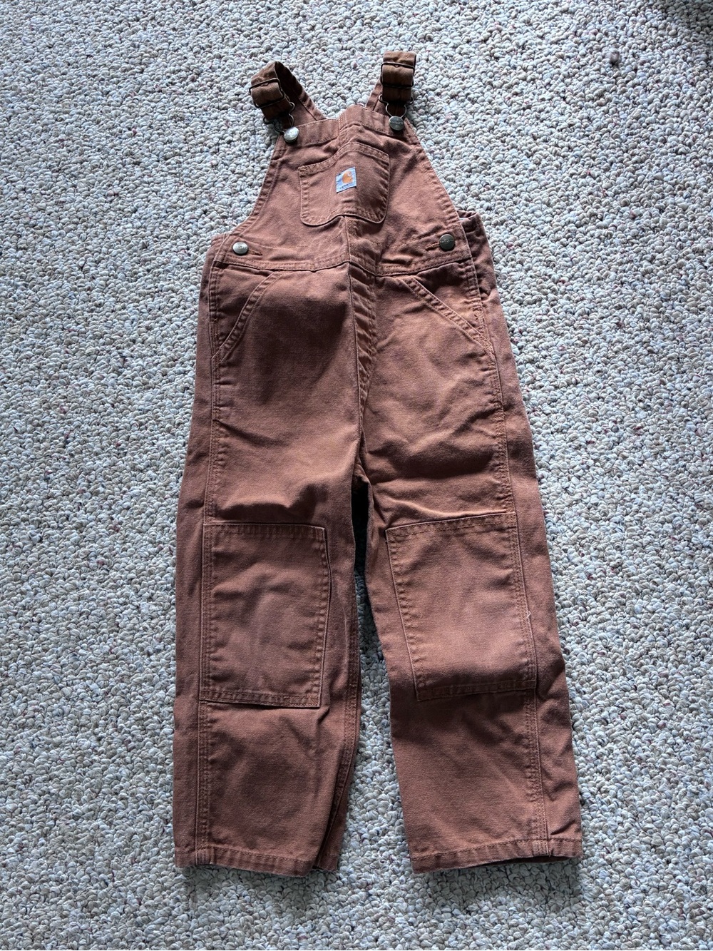 Carhartt Kids Toddler Brown Canvas Double Knee Bib Overalls Size 3T